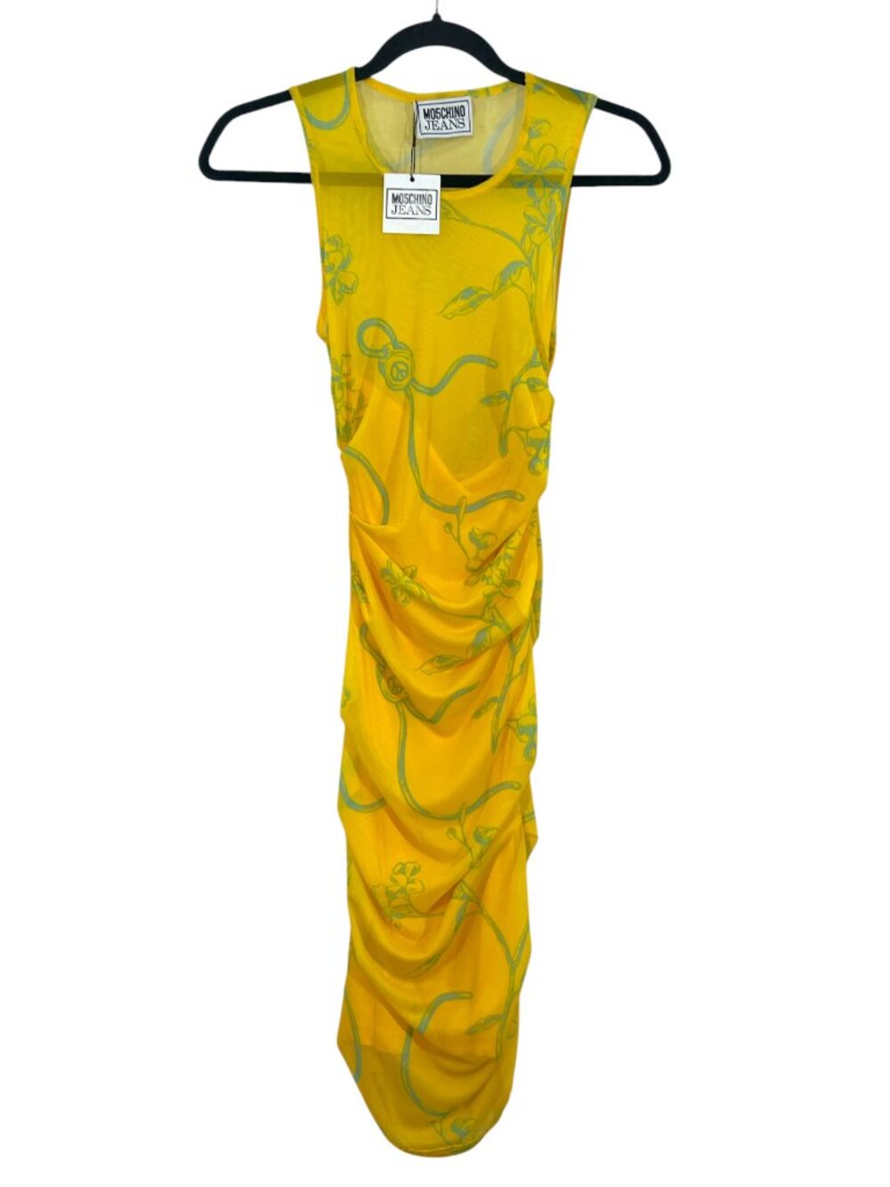 Moschino Jeans Ramage Mesh Mini Dress Yellow IT 36 XXS New $480